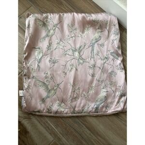 Silky Brocade Pillow Cover - Pale Gold & Pink Birds in Trees - Madison Home 23"